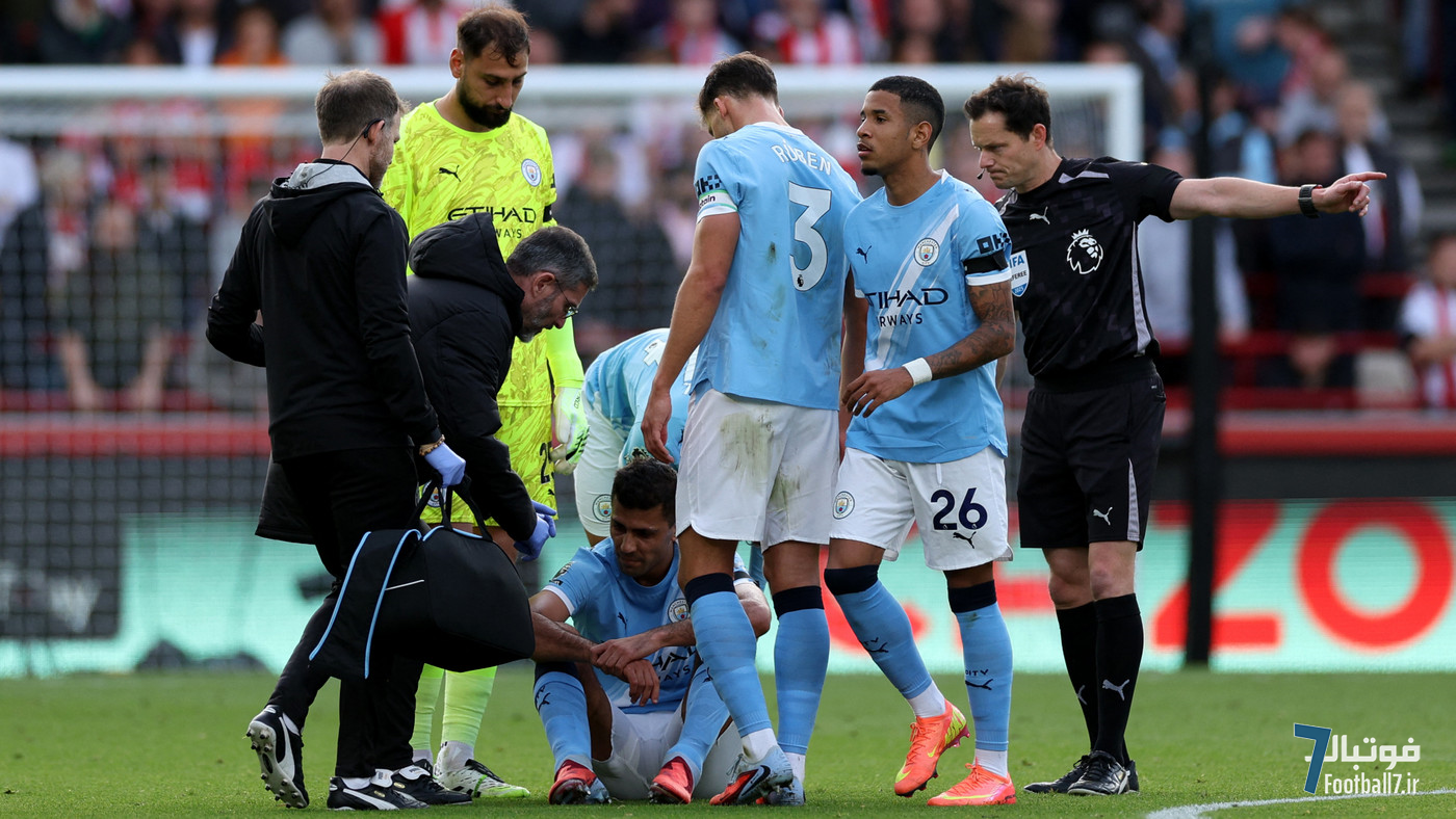 مصدومیت دوباره رودری در دیدار منچسترسیتی و برنتفورد؛ ضربه‌ای دیگر به هافبک اسپانیایی و پپ گواردیولا